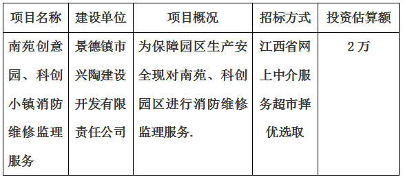 南苑、科創(chuàng)消防維修監(jiān)理服務(wù)項(xiàng)目計(jì)劃公告